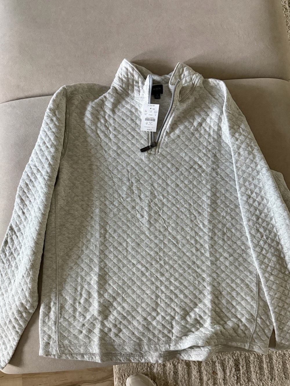 J. Crew Quilted Half-Zip Pullover - Heather Light Gray